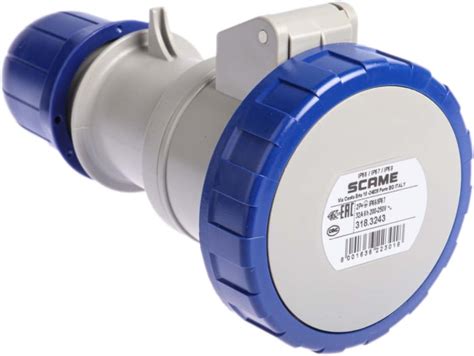318.3243 Scame | Scame IP66, IP67 Blue Cable Mount 2P + E Industrial ...
