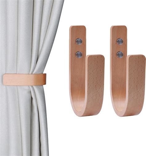 Amazon.com: OCIOLI 2 Pieces Curtain Tiebacks Wood Curtain Holdbacks U ...