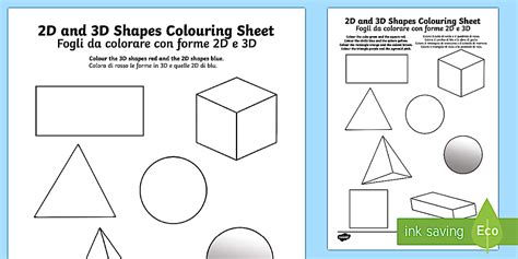 2D and 3D Shapes Colouring Sheets English/Italian - 2D and 3D Shapes ...