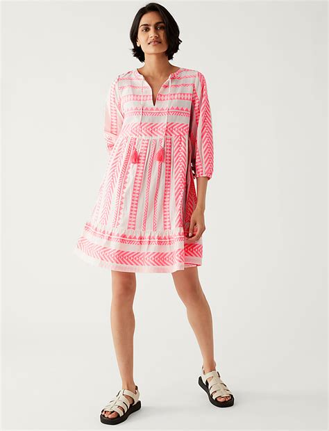 Buy Cotton Rich Jacquard Mini Smock Beach Dress at Marks & Spencer