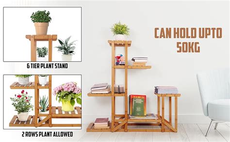 Livzing 6 Tier Wooden Planter Stand, Bamboo Plant Pot Stand For Balcony ...