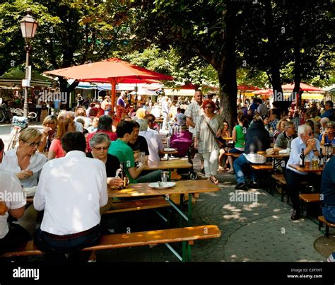 Munich, Viktualienmarkt beer garden - Munich, Bavaria, Germany, Europe ...