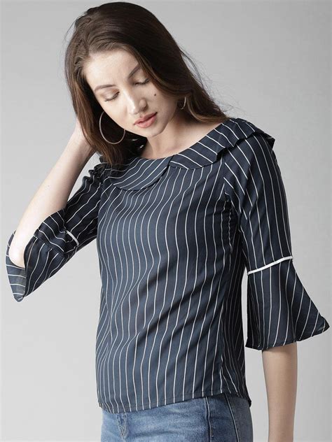 Women Navy Blue & White Striped Top – StyleQuotient