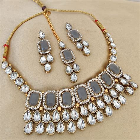 Vaamika Gold Plated Crystal Stone Choker Necklace Set – JewelEMarket