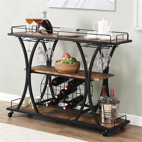 Buy KIVENJAJA Industrial Bar Cart, Rolling Serving Cart with Wine Racks ...