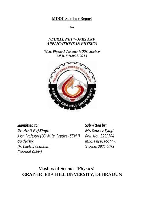 Saurav Tyagi Mooc Seminar Report - MOOC Seminar Report On NEURAL ...