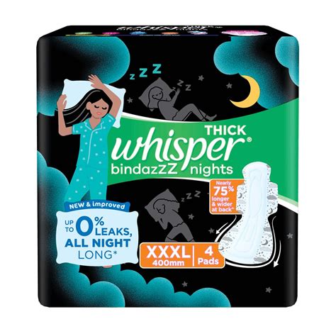 Buy Whisper Bindazzz Night Sanitary Pads|4 thick Pads|XXXL|upto 0% ...