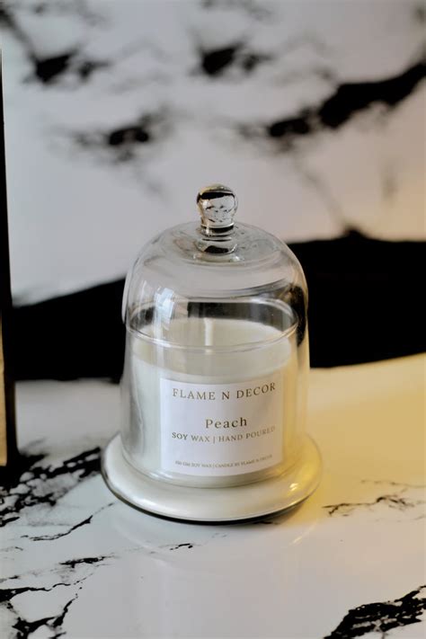 Bell Jar Candle With Glass Dome | Peach Soy Candle – Flame N Decor
