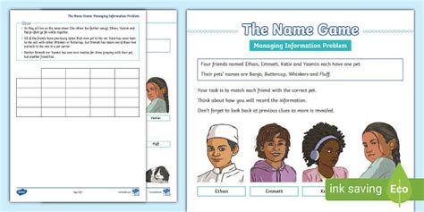 The Name Game: Managing Information Problem Activity Sheets