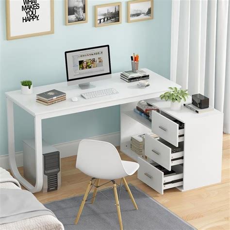Deskio Large Computer Desk for Office & Home, White L Shaped Desk with ...