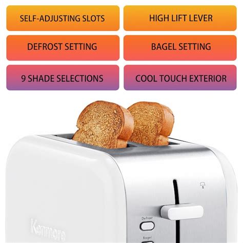 Kenmore Extra Wide Slots, 9 Browning Levels White 2-Slice Toaster ...