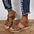 Women's Brown Faux Leather Strap Sandals – Comfortable Open-Toe Casual ...