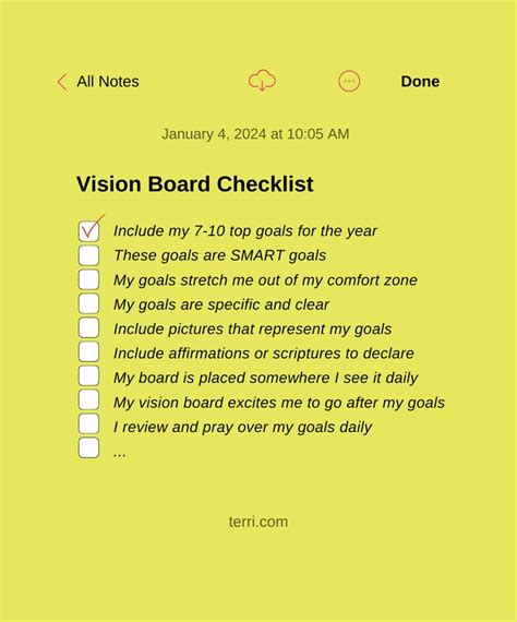 Image result for Vision Board Checklist Excel Example