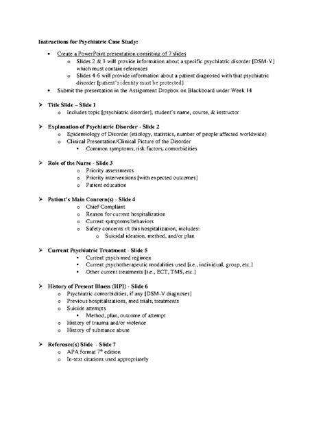 Psychiatric Case Study Guidelines Spring 2024 - Instructions for ...