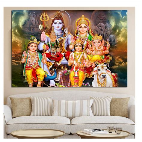 Buy Suuyar Shiva Parvati Ganesha Indian Painting Hindu God Figure ...