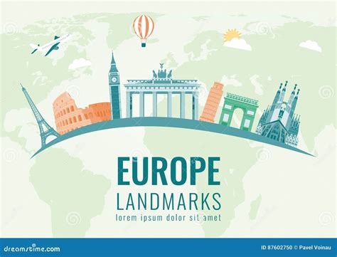 Europe World Map with Landmarks 的图像结果