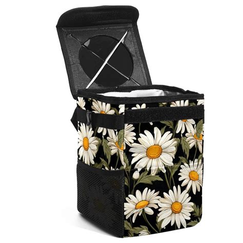 Daisy Foldable Car Trash Can Mini Trash Can with Lid Leak-Proof Car Garbage Can Hanging Storage ...