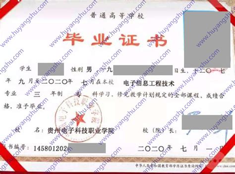 贵州电子科技职业学院毕业证样本-胡杨树样本网
