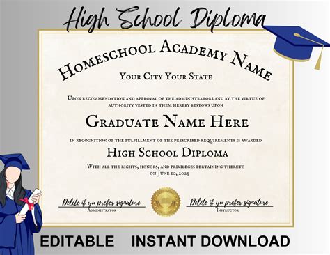 HOMESCHOOL DIPLOMA TEMPLATE Homeschool Graduation Diploma - Etsy