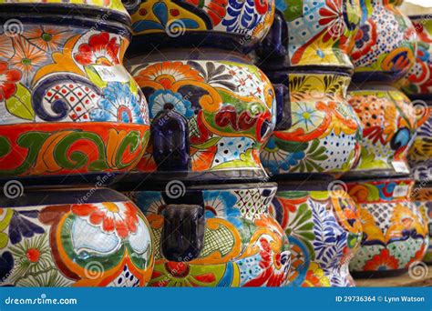 Colorful Mexican Talavera Pots Stock Photo - Image of puebla, motif ...