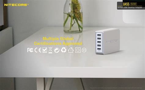 Nitecore UA55 5-Port USB Quick Charging Desktop Power Adapter, 50W ...
