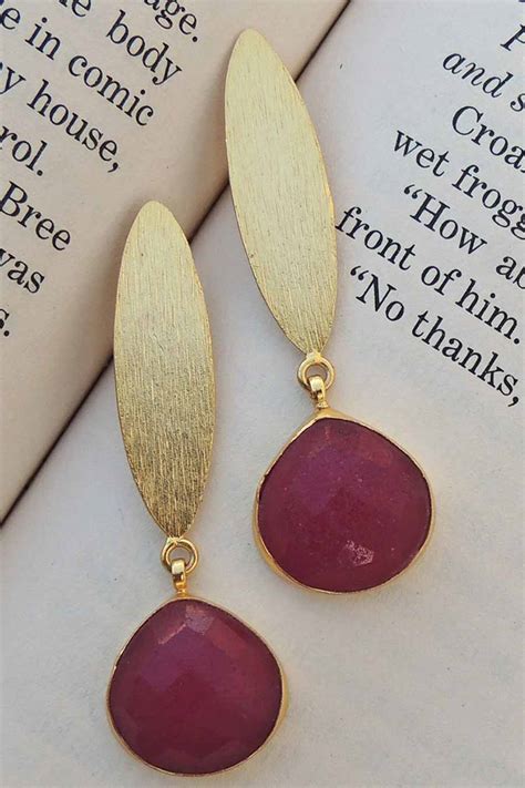 Shop Shinned Gold-Plated Ruby Stone Dangler Earrings by JOHORI at House ...