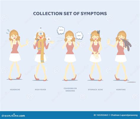 Collection Set of Symptoms with Woman Such As Sneezing, Coughing ...