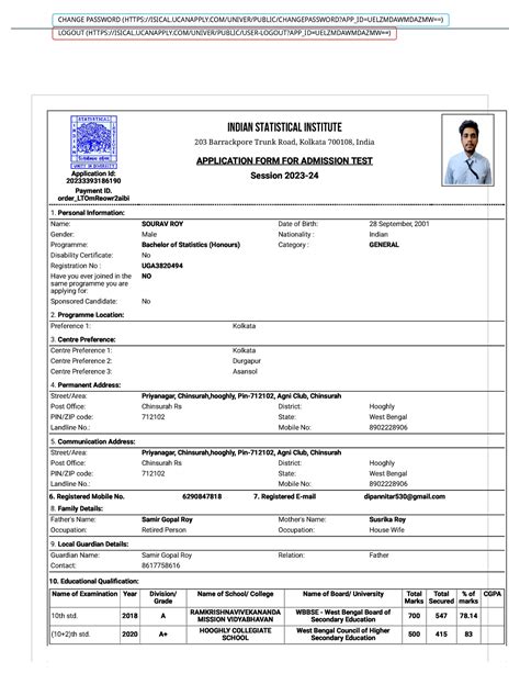 Indian Statistical Institute - Application Id: 20233393186190 Payment ...