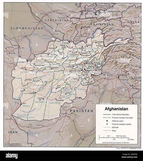 Topographic map of Afghanistan (shaded relief), 2002 Stock Photo - Alamy