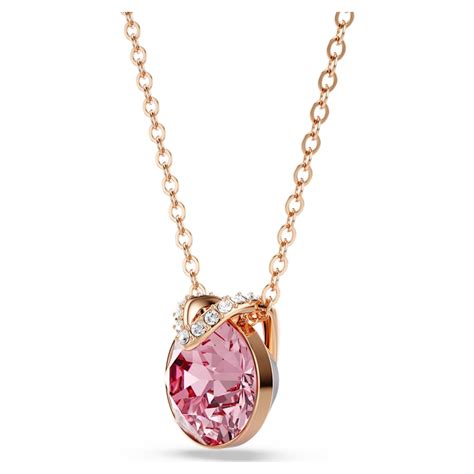 Bella V pendant, Round cut, Pink, Rose gold-tone plated | Swarovski