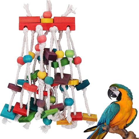 nbhbj Parrot Toy cage bite Toy Wooden Building Block Bird Parrot Toy ...