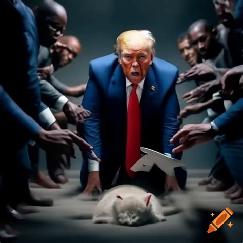 Hyperrealistic dinner scene with donald trump and a cloaked figure ...