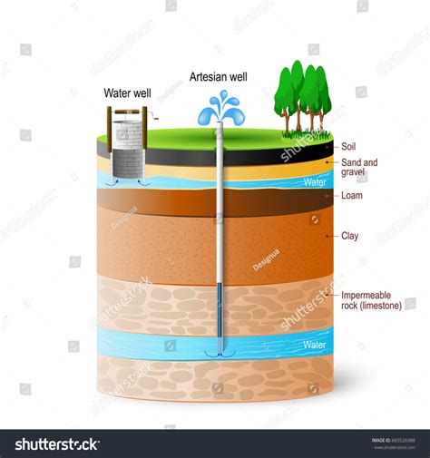 Artesian Water Groundwater Schematic Artesian Well Stock Illustration ...
