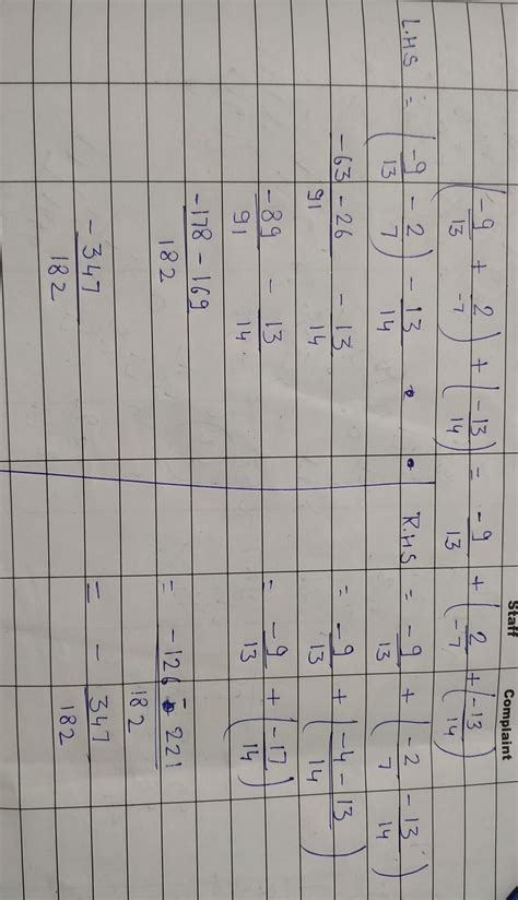 verify(-9/13+2/-7)+-13/14=-9/13+(2/-7+-13/14) - Brainly.in