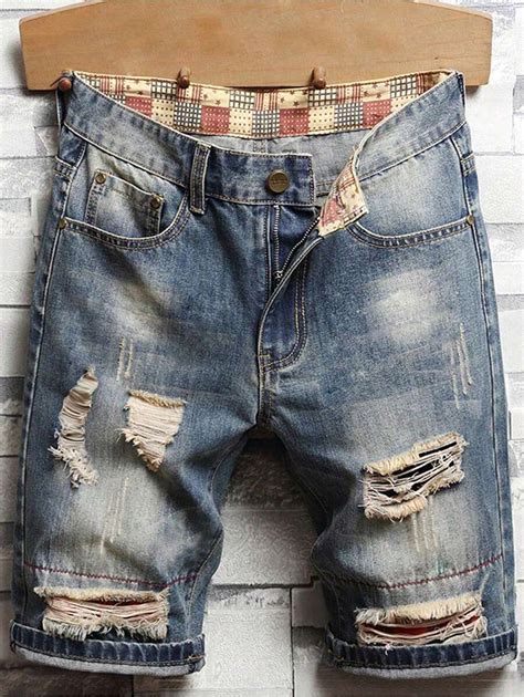 Men Ripped Moustache Effect Denim Shorts | SHEIN USA