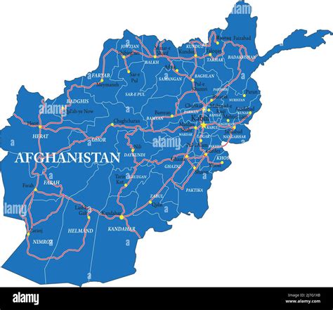 Highly detailed vector map of Afghanistan with main regions ,cities,and roads Stock Vector Image ...