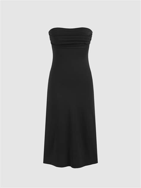 Knit Fabric Knit Fabric Solid Ruched Tube Midi Dress For Date Wedding