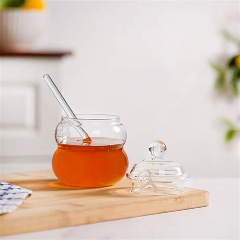 Glass Honey Jar with Dipper And Lid 300ml Online - Premium Jar With Lid ...