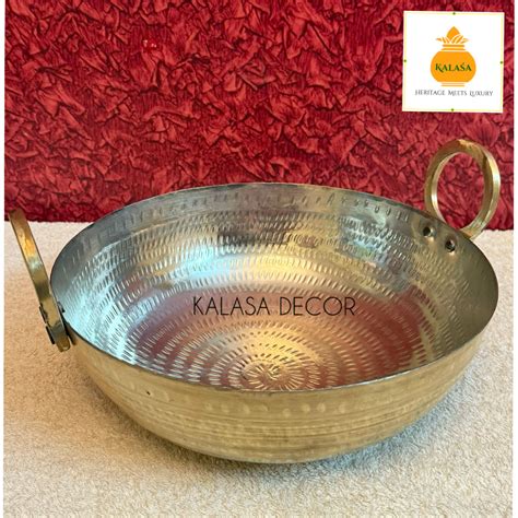 Traditional Hammered Brass Kadai with Kalai Coating (26 cm dia ...