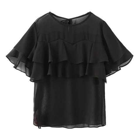 hazy round neck ruffled sleeves chiffon shirt – remulia