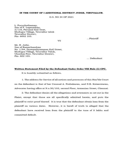 Image result for Written Statement Example CPC