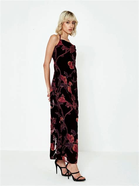 Wine burnout velvet maxi dress