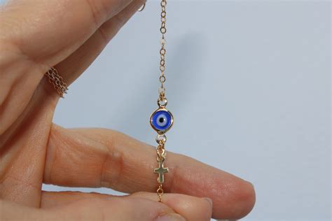 Evil Eye and Cross Bracelet .blue Evil Eye Bracelet. 14k Gold - Etsy