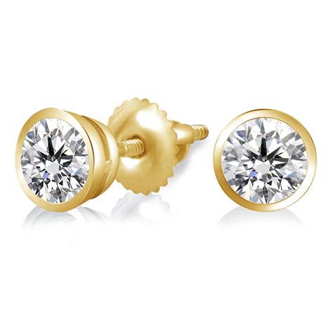 Bezel Set Solitaire Diamond Earring in 14K Yellow Gold | DEUS0302