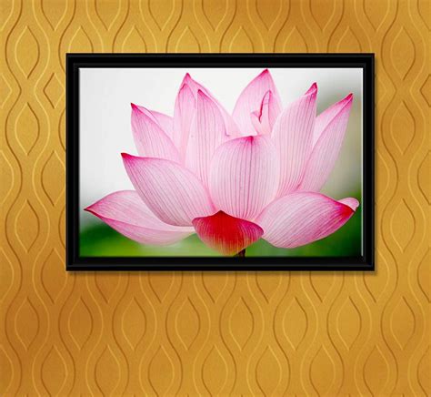 WallMantra Pink Lotus Floating Framed Wall Painting/Synthetic Wood Wall ...
