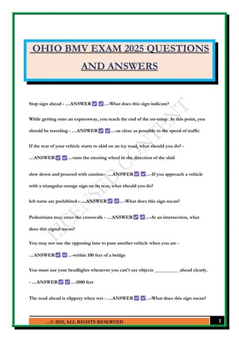 OHIO BMV EXAM 2025 QUESTIONS AND ANSWERS - OHIO BMV - Stuvia US