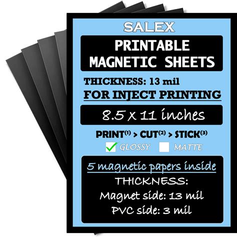 Printable Magnetic Sheets 8.5" x 11" for Inkjet Printers, Stickers, 5 ...