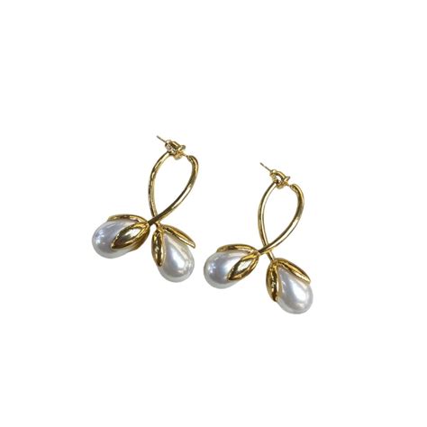 Gold Pearl Bud Drop Earrings jlt13441