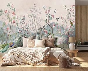 999STORE Flowers Birds Floral Background Chinoiserie Wallpaper ...