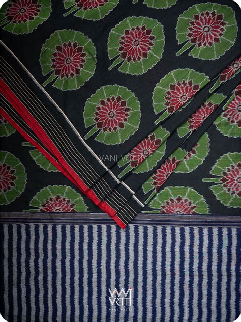 Black Lily Pond Cotton Ikat Saree